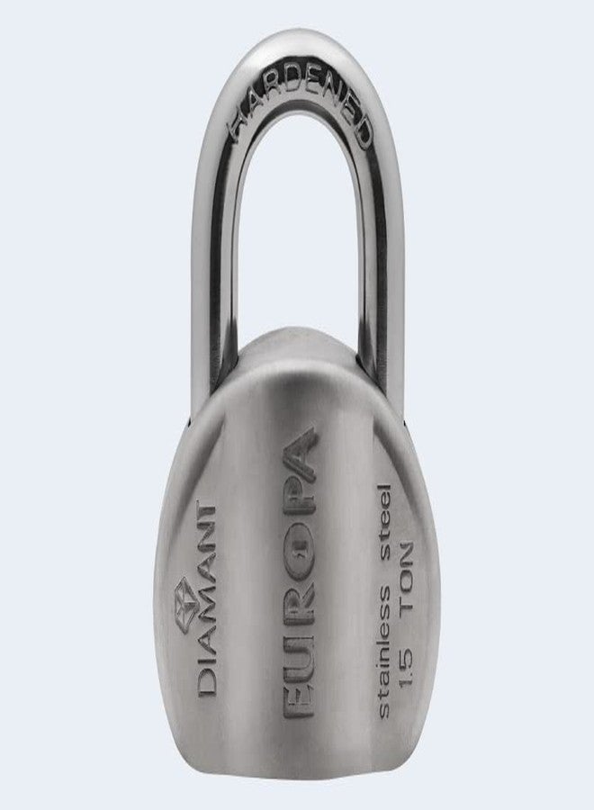 Europa L158SS Diamant Padlock | DRN LSB Technology, Stainless Steel Finish, Hardened Shackle, 5-Pin Cylinder, Modern Styling with Bump & D Shape Lock Design (Pack of 1)